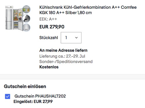Comfee KGK 180 A ++ Kühl-Gefrierkombination, silber - jetzt 10% billiger