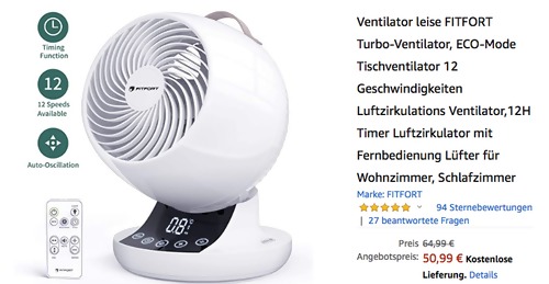 FITFORT Turbo-Ventilator mit 12 Geschwindigkeiten FITFORT Turbo-Ventilator mit 12 Geschwindigkeiten