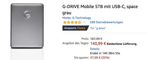 G-DRIVE Mobile 5TB USB-C externe Festplatte, space grau G-DRIVE Mobile 5TB USB-C externe Festplatte, space grau