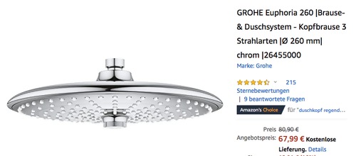 GROHE Euphoria 260 Kopfbrause, Ø 260 mm GROHE Euphoria 260 Kopfbrause, Ø 260 mm