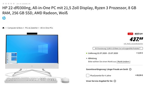 HP 22-df0300ng 21,5 Zoll All-in-One PC (Ryzen 3 Prozessor, 8 GB RAM, 256 GB SSD, Win 10) HP 22-df0300ng 21,5 Zoll All-in-One PC (Ryzen 3 Prozessor, 8 GB RAM, 256 GB SSD, Win 10)