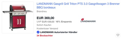 LANDMANN Gasgrillwagen "Triton PTS 3.0 Bordeaux" (65 x 44 cm Grillfläche) LANDMANN Gasgrillwagen "Triton PTS 3.0 Bordeaux" (65 x 44 cm Grillfläche)