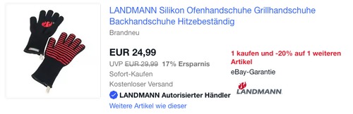LANDMANN Grillhandschuhe/Ofenhandschuhe, schwarz LANDMANN Grillhandschuhe/Ofenhandschuhe, schwarz