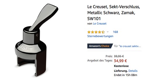 Le Creuset SW101 Sekt-Verschluss, Metallic Schwarz Le Creuset SW101 Sekt-Verschluss, Metallic Schwarz