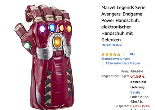 Marvel Legends Serie Avengers: Endgame Power Handschuh - elektronischer Handschuh mit Gelenken Marvel Legends Serie Avengers: Endgame Power Handschuh - elektronischer Handschuh mit Gelenken