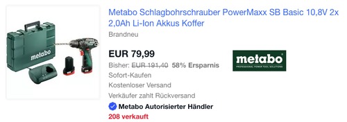 Metabo PowerMaxx SB Basic 10,8V Akku-Schlagbohrschrauber Set (inkl. 2x 2,0Ah Li-Ion Akkus, Ladegerät und Koffer) Metabo PowerMaxx SB Basic 10,8V Akku-Schlagbohrschrauber Set (inkl. 2x 2,0Ah Li-Ion Akkus, Ladegerät und Koffer)