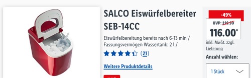 SALCO SEB-14CC Eiswürfelbereiter, 2 Eiswürfelgrößen SALCO SEB-14CC Eiswürfelbereiter, 2 Eiswürfelgrößen