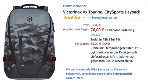 Victorinox Vx Touring 18 Liter CitySports Daypack, Sage Camo Victorinox Vx Touring 18 Liter CitySports Daypack, Sage Camo