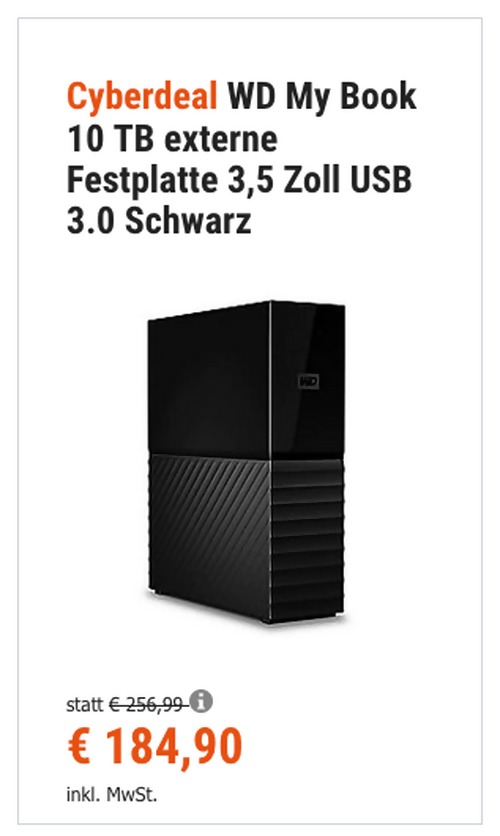 WD My Book 10 TB 3,5 Zoll USB 3.0 externe Festplatte, schwarz WD My Book 10 TB 3,5 Zoll USB 3.0 externe Festplatte, schwarz