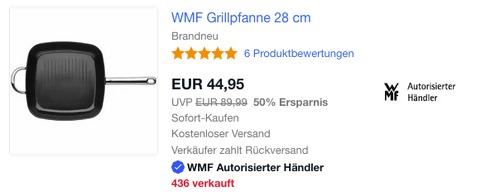 WMF Edelstahl Grillpfanne 28x28 cm, Keramikbeschichtung - jetzt 28% billiger WMF Edelstahl Grillpfanne 28x28 cm, Keramikbeschichtung - jetzt 28% billiger