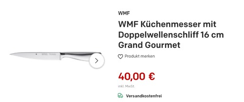 WMF Grand Gourmet 27,5 cm Küchenmesser mit Doppelwellenschliff, 16 cm Klingenlänge WMF Grand Gourmet 27,5 cm Küchenmesser mit Doppelwellenschliff, 16 cm Klingenlänge