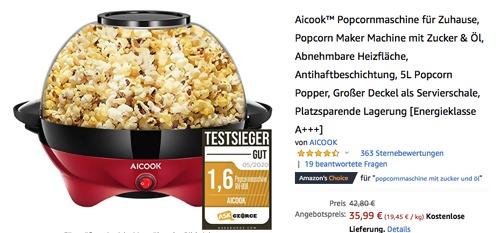 AICOOK RH-906 Heißöl-Popcornmaschine, 5 Liter AICOOK RH-906 Heißöl-Popcornmaschine, 5 Liter