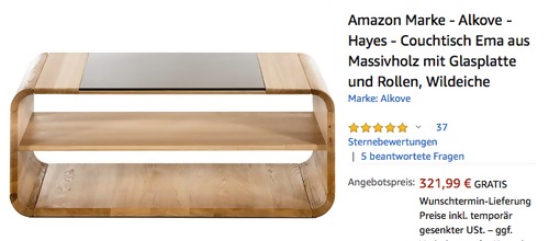 Alkove Hayes - Couchtisch "Ema" aus Wildeiche, 110 x 60 x 44 cm Alkove Hayes - Couchtisch "Ema" aus Wildeiche, 110 x 60 x 44 cm