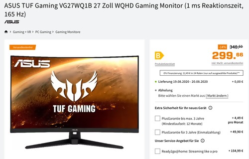 ASUS TUF Gaming VG27WQ1B 27 Zoll WQHD Curved Gaming Monitor (1 ms Reaktionszeit, 165 Hz) ASUS TUF Gaming VG27WQ1B 27 Zoll WQHD Curved Gaming Monitor (1 ms Reaktionszeit, 165 Hz)