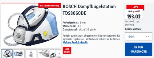 BOSCH TDS8060DE Dampfbügelstation, bis zu 120 g/min Dampfaustoß BOSCH TDS8060DE Dampfbügelstation, bis zu 120 g/min Dampfaustoß