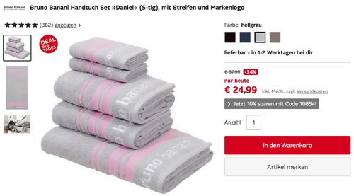 Bruno Banani 5-tlg. Handtuch Set "Daniel", versch. Farben - jetzt 8% billiger