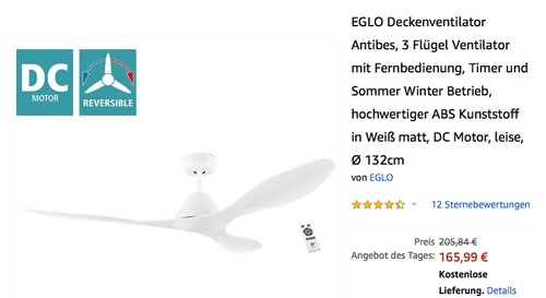 EGLO Deckenventilator "Antibes", 3 Flügel Ventilator mit Fernbedienung EGLO Deckenventilator "Antibes", 3 Flügel Ventilator mit Fernbedienung