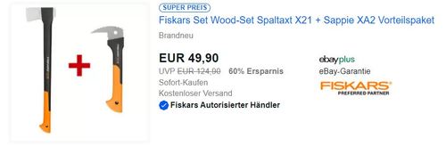 Fiskars Spaltaxt X21 + Fiskars Hand-Sappie XA2 Wood-Set Fiskars Spaltaxt X21 + Fiskars Hand-Sappie XA2 Wood-Set