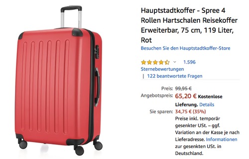 Hauptstadtkoffer Spree 75 cm/119 Liter Hartschalen-Reisekoffer, rot Hauptstadtkoffer Spree 75 cm/119 Liter Hartschalen-Reisekoffer, rot