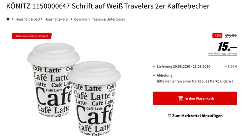 KÖNITZ 1150000647 Travelers 2er Kaffeebecher-Set (Porzellan, 0.38 l) KÖNITZ 1150000647 Travelers 2er Kaffeebecher-Set (Porzellan, 0.38 l)