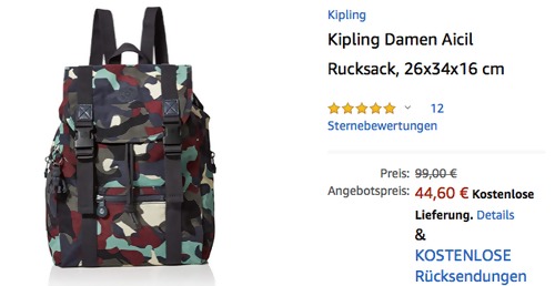 Kipling Damen Aicil Rucksack in Camo Large, 26x34x16 cm Kipling Damen Aicil Rucksack in Camo Large, 26x34x16 cm