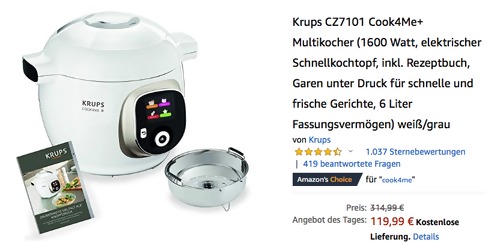Krups CZ7101 Cook4Me+ Multikocher, 6 Liter Fassungsvermögen Krups CZ7101 Cook4Me+ Multikocher, 6 Liter Fassungsvermögen