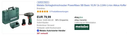 Metabo 600385500 PowerMaxx SB Basic 10,8V Akku-Schlagbohrschrauber, inkl. 2x 2,0Ah Akkus Metabo 600385500 PowerMaxx SB Basic 10,8V Akku-Schlagbohrschrauber, inkl. 2x 2,0Ah Akkus