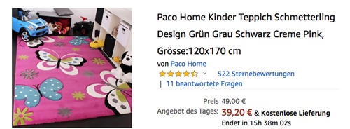 Paco Home 120x170 cm Kinderteppich "Schmetterling", pink Paco Home 120x170 cm Kinderteppich "Schmetterling", pink