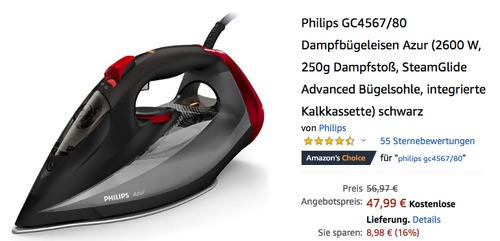 Philips GC4567/80 Azur Dampfbügeleisen, schwarz (2600 Watt, 250g Dampfstoß) Philips GC4567/80 Azur Dampfbügeleisen, schwarz (2600 Watt, 250g Dampfstoß)
