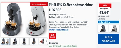 PHILIPS Senseo Kaffeepadmaschine HD7806 in Hellblau/Grau oder Vapor Dusk/Weiß PHILIPS Senseo Kaffeepadmaschine HD7806 in Hellblau/Grau oder Vapor Dusk/Weiß