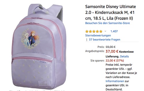 Samsonite Disney Ultimate 2.0 - Frozen II 18.5 Liter Kinderrucksack M Samsonite Disney Ultimate 2.0 - Frozen II 18.5 Liter Kinderrucksack M