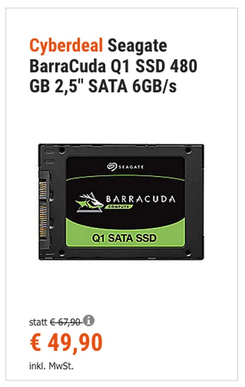 Seagate BarraCuda Q1 480 GB interne SSD-Festplatte, 2,5" Seagate BarraCuda Q1 480 GB interne SSD-Festplatte, 2,5"