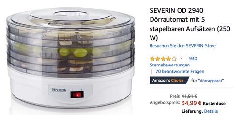 SEVERIN OD 2940 Dörrautomat mit 5 stapelbaren Aufsätzen SEVERIN OD 2940 Dörrautomat mit 5 stapelbaren Aufsätzen