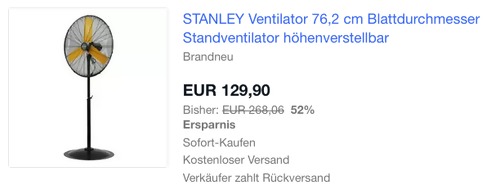 STANLEY ST-30P-E Hochleistungsventilator mit Rotorblätter aus Metall - jetzt 28% billiger