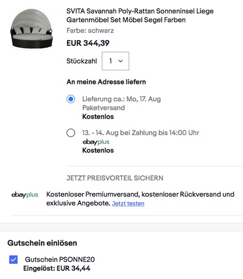 SVITA Savannah Poly-Rattan 180 cm Sonneninsel, schwarz SVITA Savannah Poly-Rattan 180 cm Sonneninsel, schwarz