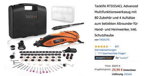 Tacklife RTD35ACL Advanced Multifunktionswerkzeug-Set, 135 Watt (80 Zubehör und 4 Aufsätze) Tacklife RTD35ACL Advanced Multifunktionswerkzeug-Set, 135 Watt (80 Zubehör und 4 Aufsätze)