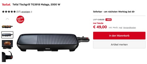 Tefal TG3918 Elektro-Tischgrill "Malaga", 2000 W Tefal TG3918 Elektro-Tischgrill "Malaga", 2000 W