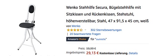 Wenko Stehhilfe "Secura", schwarz-weiß (höhenverstellbar, Sitzkissen, Rückenkissen) Wenko Stehhilfe "Secura", schwarz-weiß (höhenverstellbar, Sitzkissen, Rückenkissen)