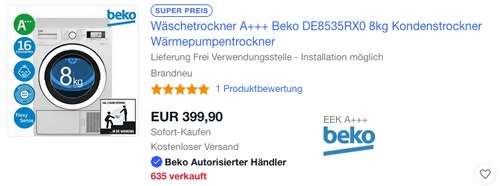Beko DE8535RX0 8kg Wäschetrockner, A+++ Beko DE8535RX0 8kg Wäschetrockner, A+++
