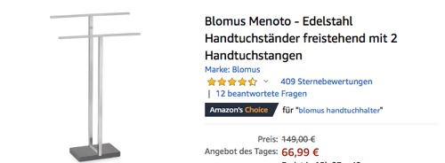 Blomus 68624 Menoto - Edelstahl Matt Handtuchständer mit 2 Handtuchstangen, 86 cm hoch Blomus 68624 Menoto - Edelstahl Matt Handtuchständer mit 2 Handtuchstangen, 86 cm hoch
