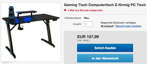 COSTWAY HW65616 Computertisch mit LED-Licht, 120 x 60 cm COSTWAY HW65616 Computertisch mit LED-Licht, 120 x 60 cm