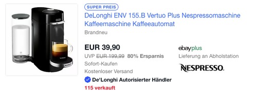 DeLonghi ENV 155.B Vertuo Plus Nespresso Kaffeekapselmaschine DeLonghi ENV 155.B Vertuo Plus Nespresso Kaffeekapselmaschine