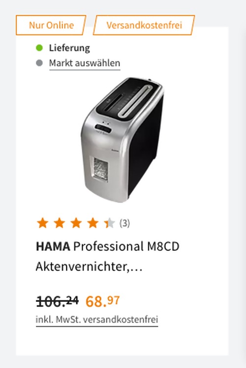 HAMA Professional M8CD Aktenvernichter, Schwarz/Silber HAMA Professional M8CD Aktenvernichter, Schwarz/Silber
