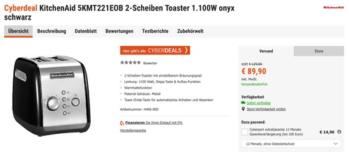 KitchenAid KitchenAid 5KMT221EOB 2-Scheiben Toaster, schwarz KitchenAid KitchenAid 5KMT221EOB 2-Scheiben Toaster, schwarz