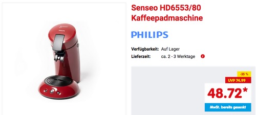 Senseo HD6553/80 Kaffeepadmaschine, rot Senseo HD6553/80 Kaffeepadmaschine, rot