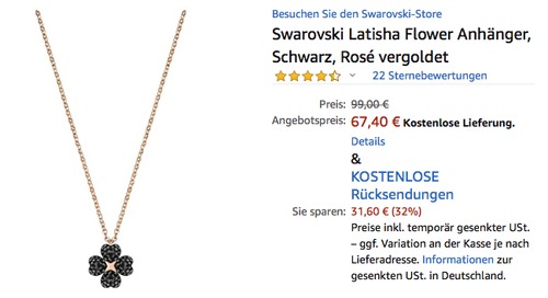 Swarovski 5420246 Latisha Flower Anhänger, 38 cm (Kleeblatt Schwarz, Rosé vergoldet) Swarovski 5420246 Latisha Flower Anhänger, 38 cm (Kleeblatt Schwarz, Rosé vergoldet)