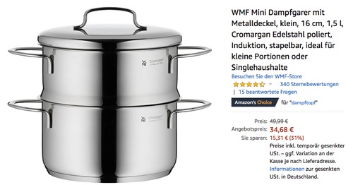 WMF Mini Dampfgarer mit Metalldeckel, 1,5 Liter WMF Mini Dampfgarer mit Metalldeckel, 1,5 Liter