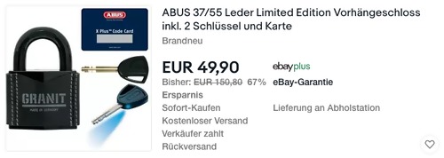 ABUS 37/55 Leder Limited Edition Vorhängeschloss, 445 g Gewicht ABUS 37/55 Leder Limited Edition Vorhängeschloss, 445 g Gewicht