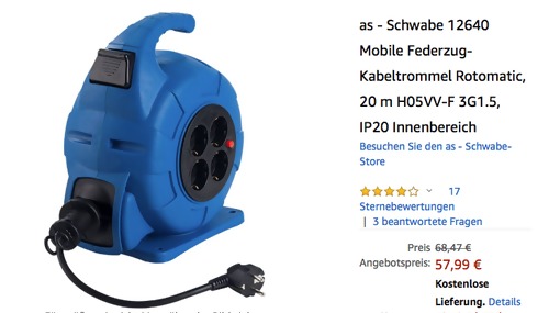 as - Schwabe 12640 Mobile Federzug-Kabeltrommel Rotomatic, 20 m as - Schwabe 12640 Mobile Federzug-Kabeltrommel Rotomatic, 20 m