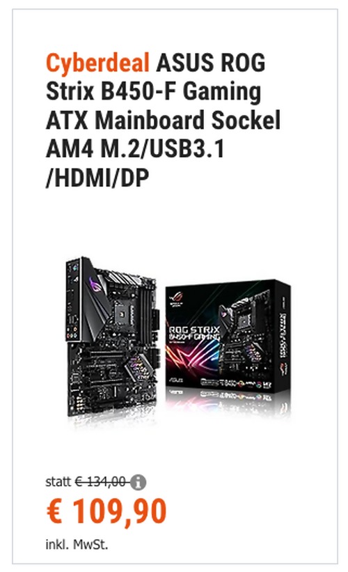 ASUS ROG Strix B450-F Gaming ATX Mainboard (Sockel AM4 M.2/USB3.1/HDMI/DP) ASUS ROG Strix B450-F Gaming ATX Mainboard (Sockel AM4 M.2/USB3.1/HDMI/DP)